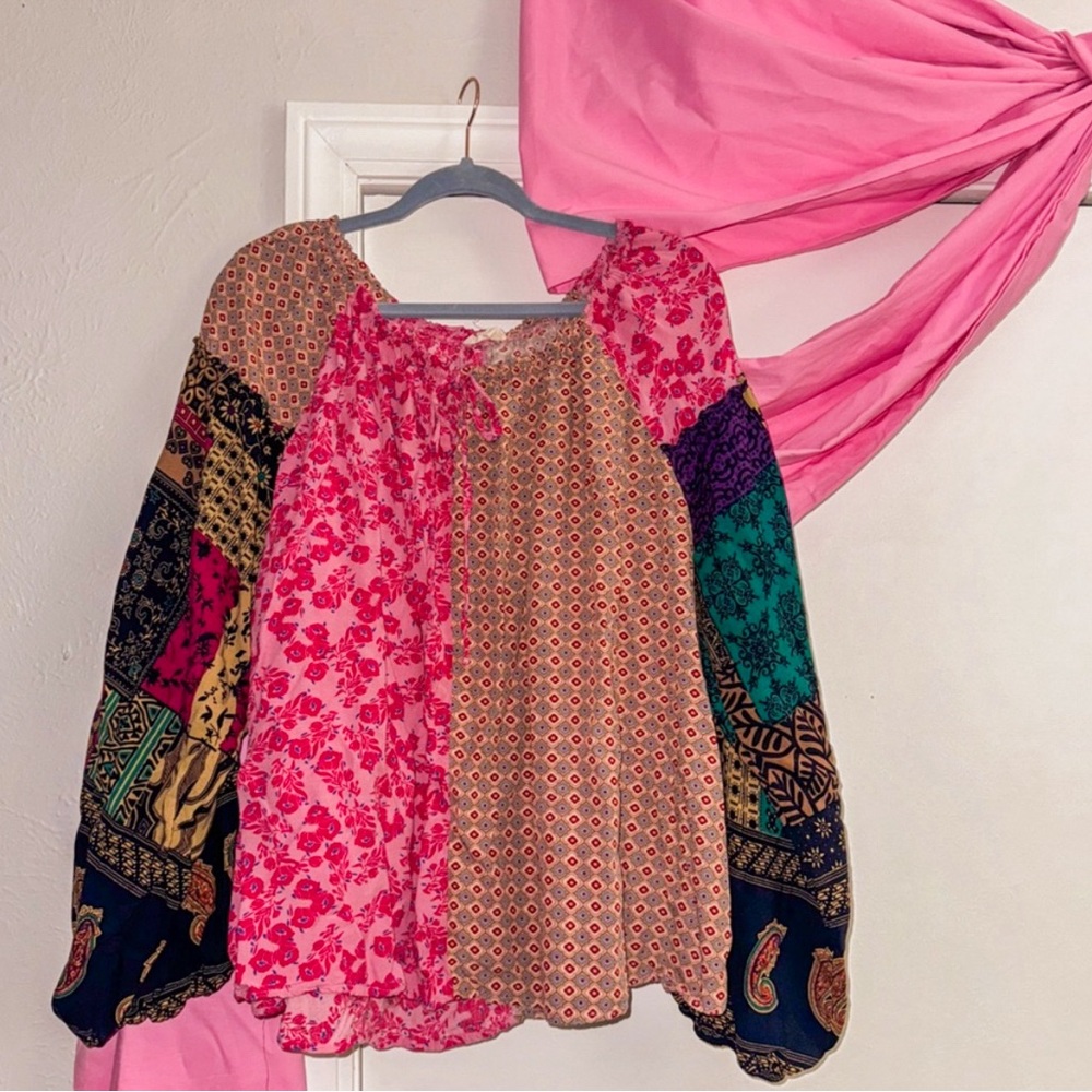 Easel Multicolor Boho Trend Patchwork Floral Blou… - image 1